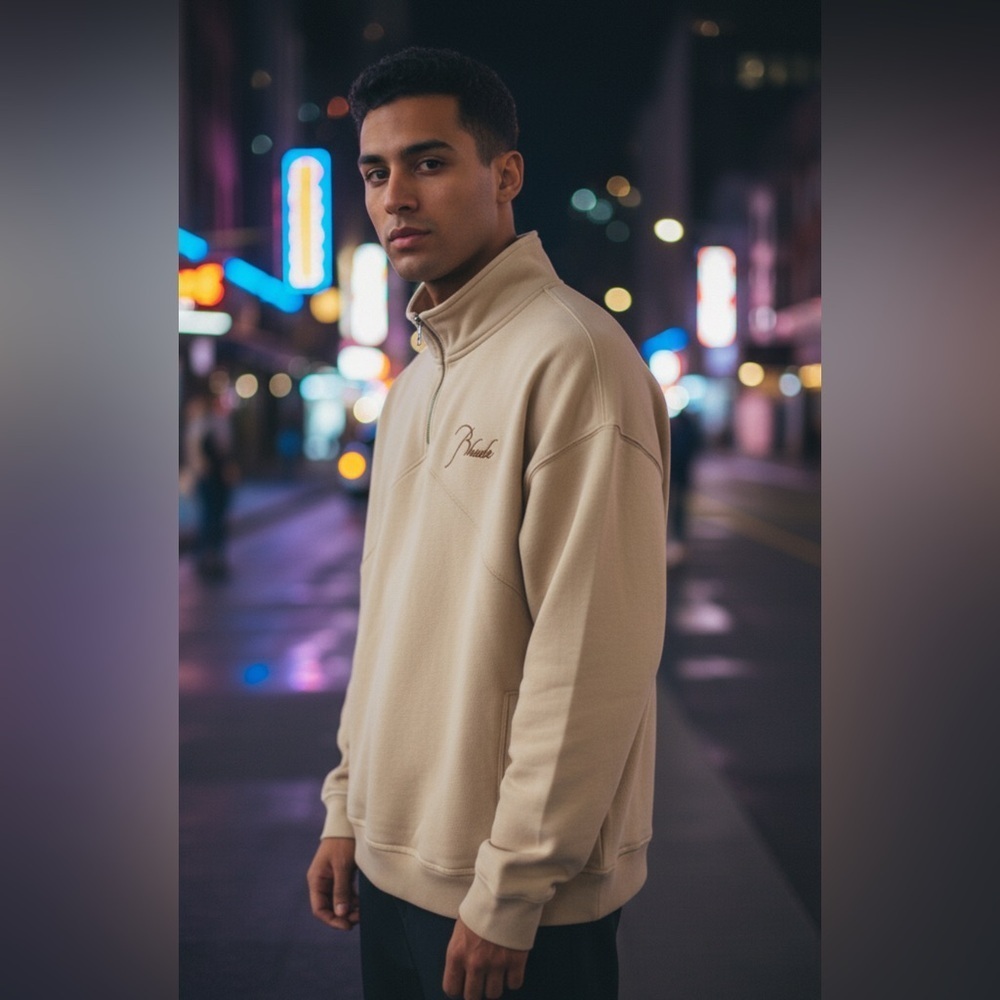 NWOT Rhude cream and black quarter zip pullover